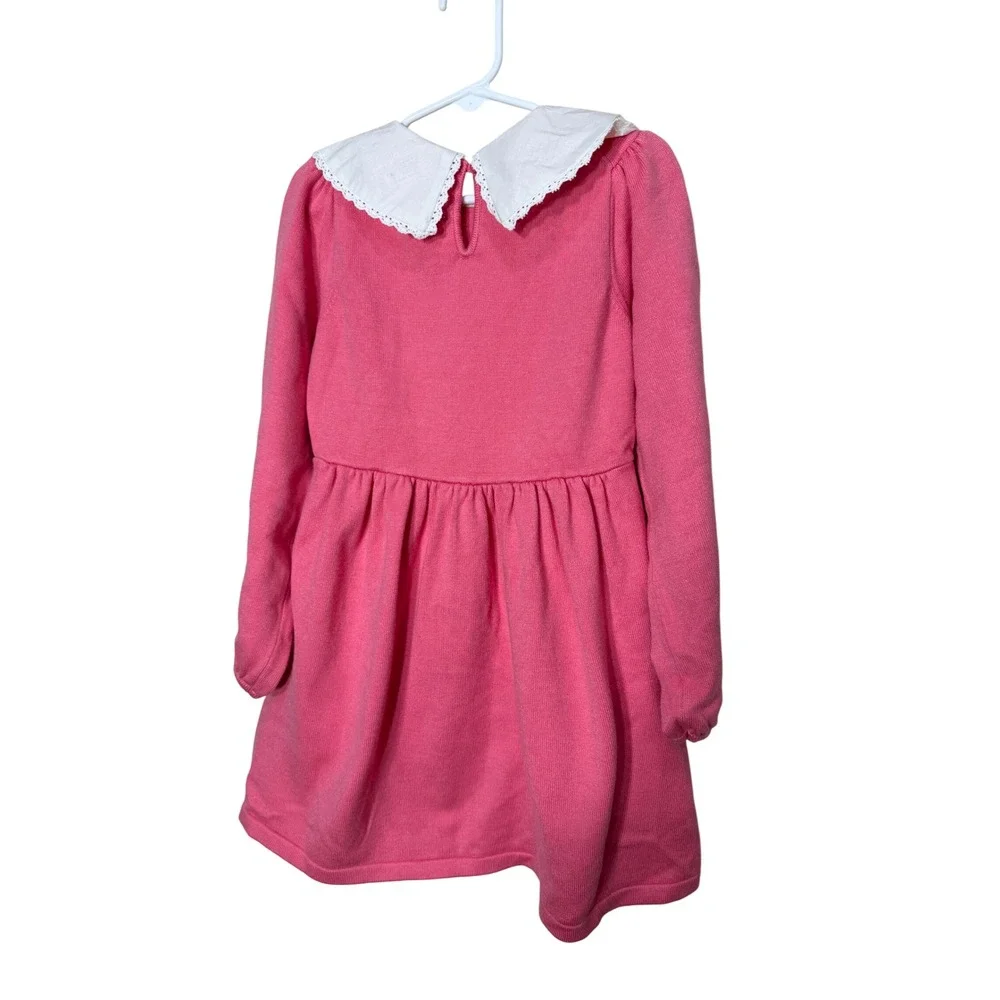 Janie and Jack Girls Pink Sweater Dress Peter‎ Pan Lace Collar Size 5